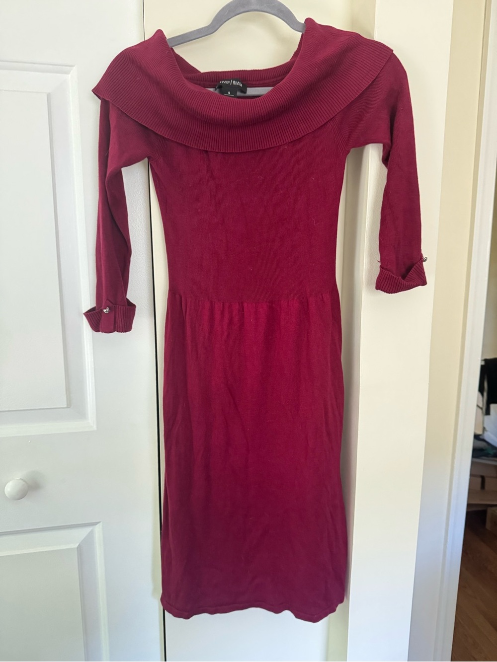 White House Black Market Off-Shoulder Midi Dress in Burgundy